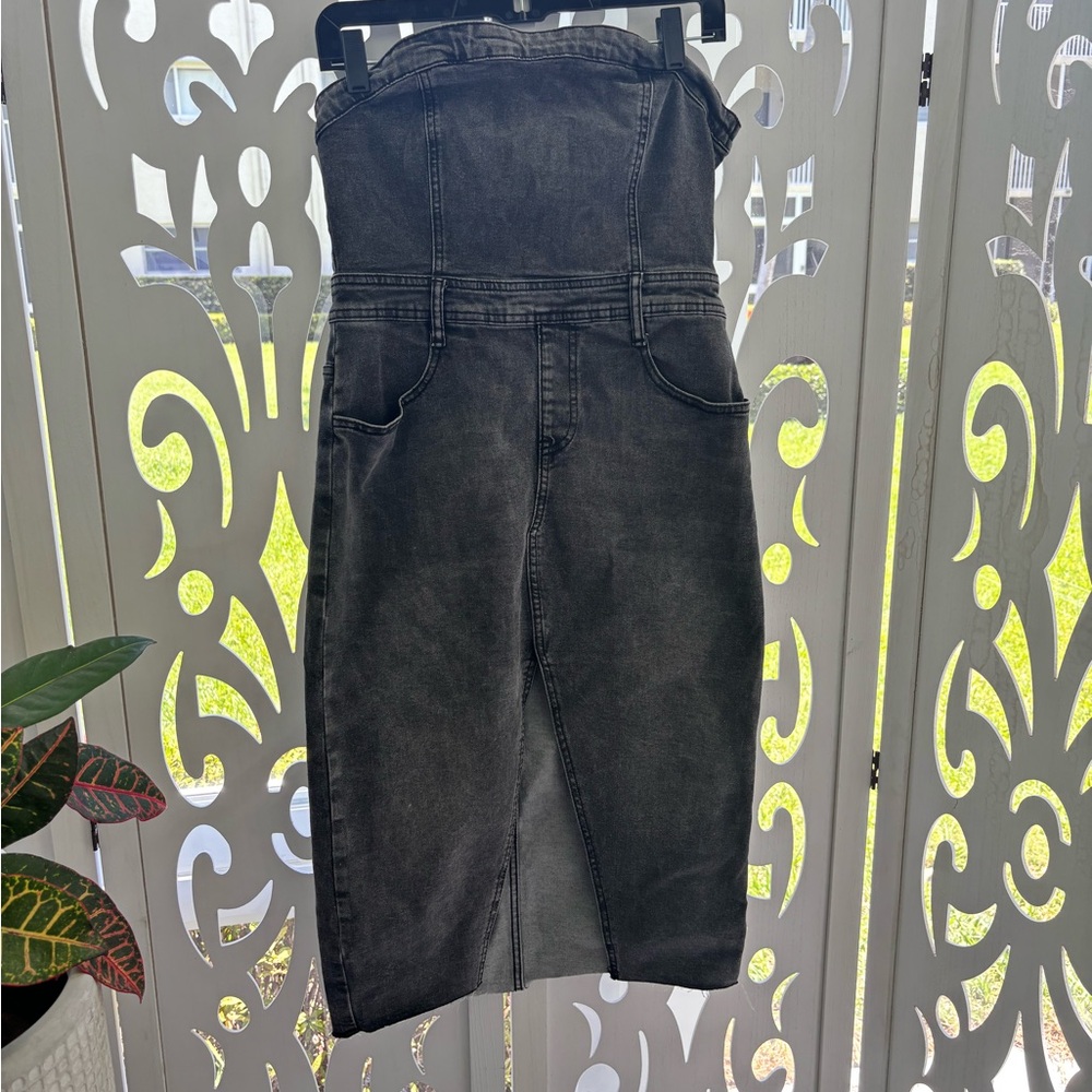 Black Denim Strapless Dress